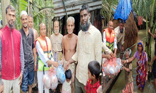 পানিবন্দি মানুষের মাঝে এড আব্দ্লুাহ হেলালের শুকনো খাবার বিতরণ