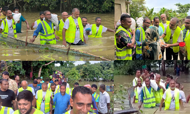 রাজনগরে বন্যাদুর্গতদের মধ্যে স্বেচ্ছাসেবক দল সভাপতি এস এম জিলানীর নেতৃত্বে খাদ্য সামগ্রী বিতরণ