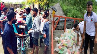 মৌলভীবাজারে বন্যার্ত মানুষের মধ্যে সিলেট ল’ কলেজ ছাত্র কল্যাণ পরিষদের ত্রাণ বিতরণ