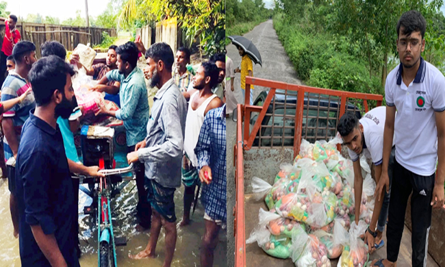 মৌলভীবাজারে বন্যার্ত মানুষের মধ্যে সিলেট ল’ কলেজ ছাত্র কল্যাণ পরিষদের ত্রাণ বিতরণ