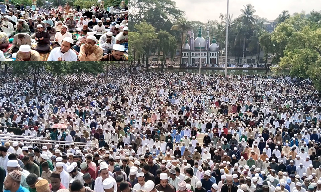 সিলেটে ঐতিহাসিক শাহী ঈদগাহ ময়দানে ঈদুল আজহার জামাতে মুসল্লিদের ঢল