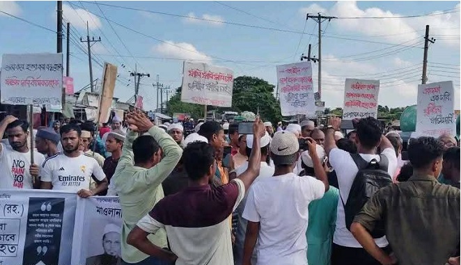 জমিয়ত নেতা হত্যাকারীদের বিচার দাবিতে সিলেট-সুনামগঞ্জ সড়ক অবরোধ