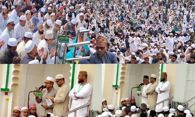 সিলেট শাহী ঈদগাহ ময়দানে ঈদের জামাতে-দেশ-জাতির কল্যাণ কামনায় মোনাজাত