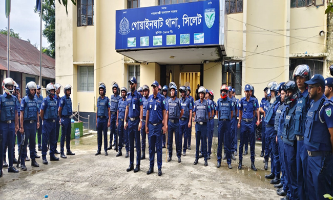 গোয়াইনঘাটে পুলিশের ফোর্স মবিলাইজেশন ড্রিল ও সপ্তাহব্যাপী ওয়ারেন্ট তামিল অভিযান