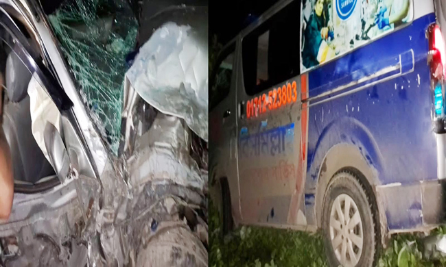 ঢাকা-সিলেট মহাসড়কে আবারও প্রাইভেটকার ও অ্যাম্বুলেন্সের মুখোমুখি সংঘর্ষে আহত- ৫
