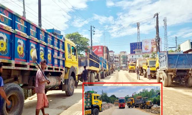 তামাবিলে সড়কের পাশে পাথর ডাম্পিং, মামার বাজার-মোহাম্মদপুরে যত্রতত্র ট্রাক পার্কিং; যানজটে ভোগান্তি
